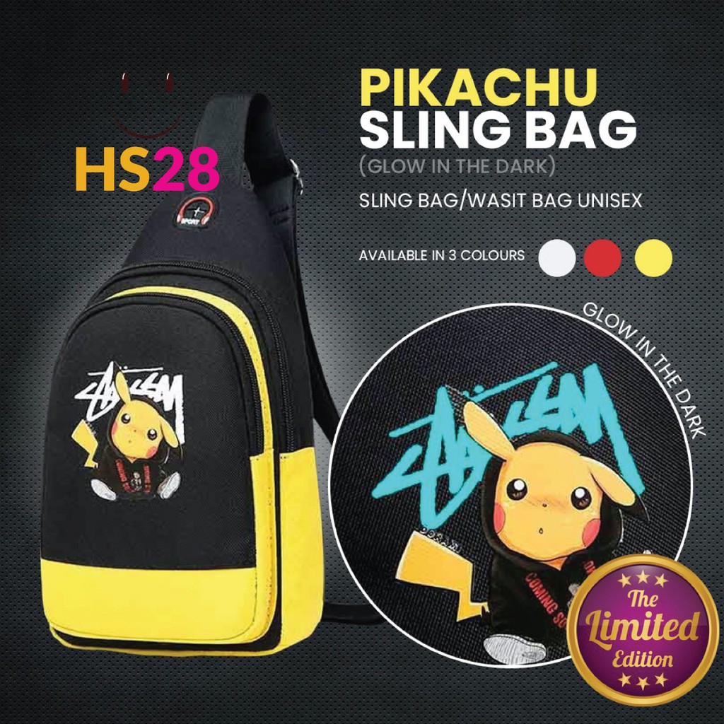  Tas  Selempang  Anak  anak  Unisex Karakter Pokemon Glow In 