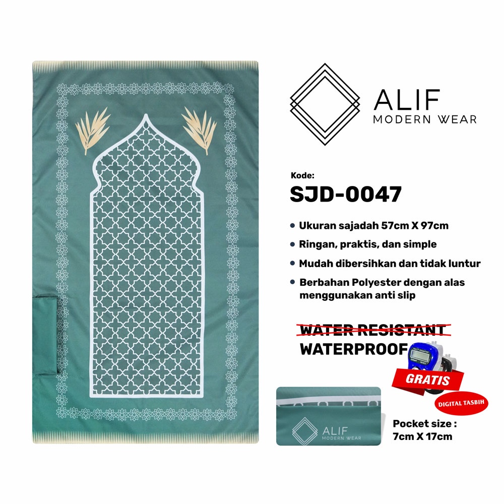 [GRATIS DIGITAL TASBIH] ALIF SAJADAH TRAVEL / SAKU / PORTABLE / WATERPROOF ( ALIF MODERN WEAR SJD-0047 )