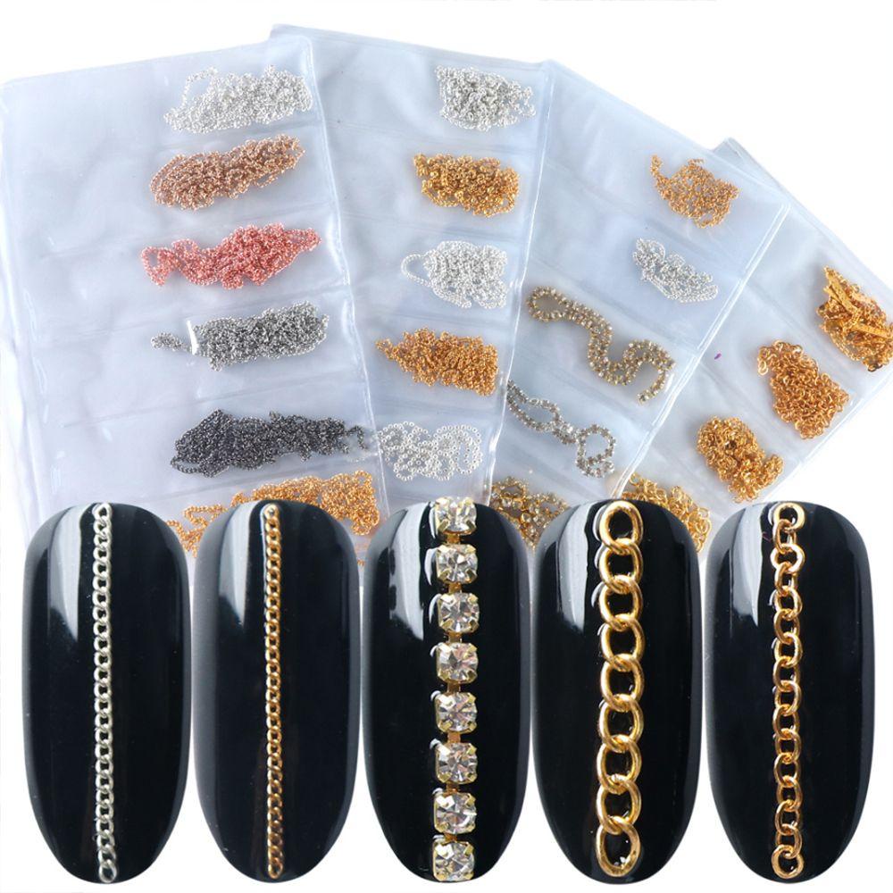 AUGUSTINA Agustina Rantai Logam Kristal Wanita Nail Art Dekorasi Manicure Aksesoris DIY Nail Charms