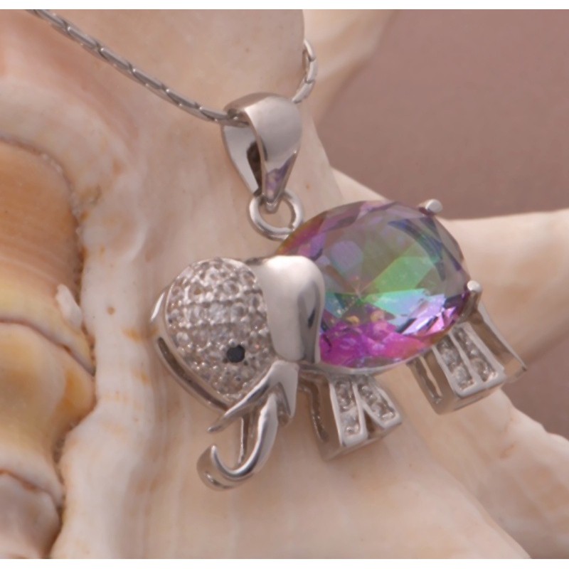 SeuSuk Fashion Popular Silver Colorful Gemstone Pendant Elephant Necklace Gifts