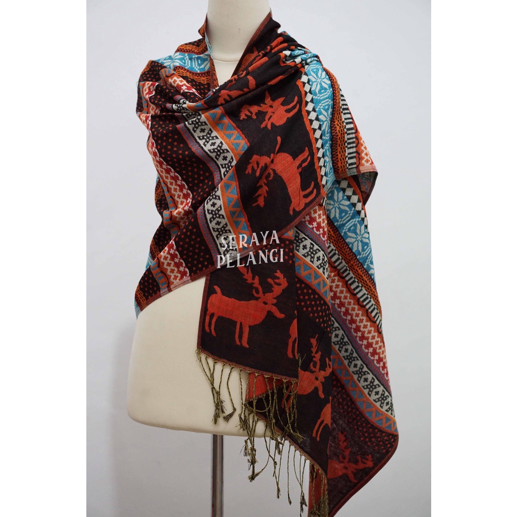 Pashmina Cashmere Motif Rusa | Selendang | Scarf | Syal | Shawl | Pasmina | Souvenir | Hadiah Ulang Tahun | Birthday Gift | Aksesoris Fashion Wanita | Import Quality | Grosir Murah