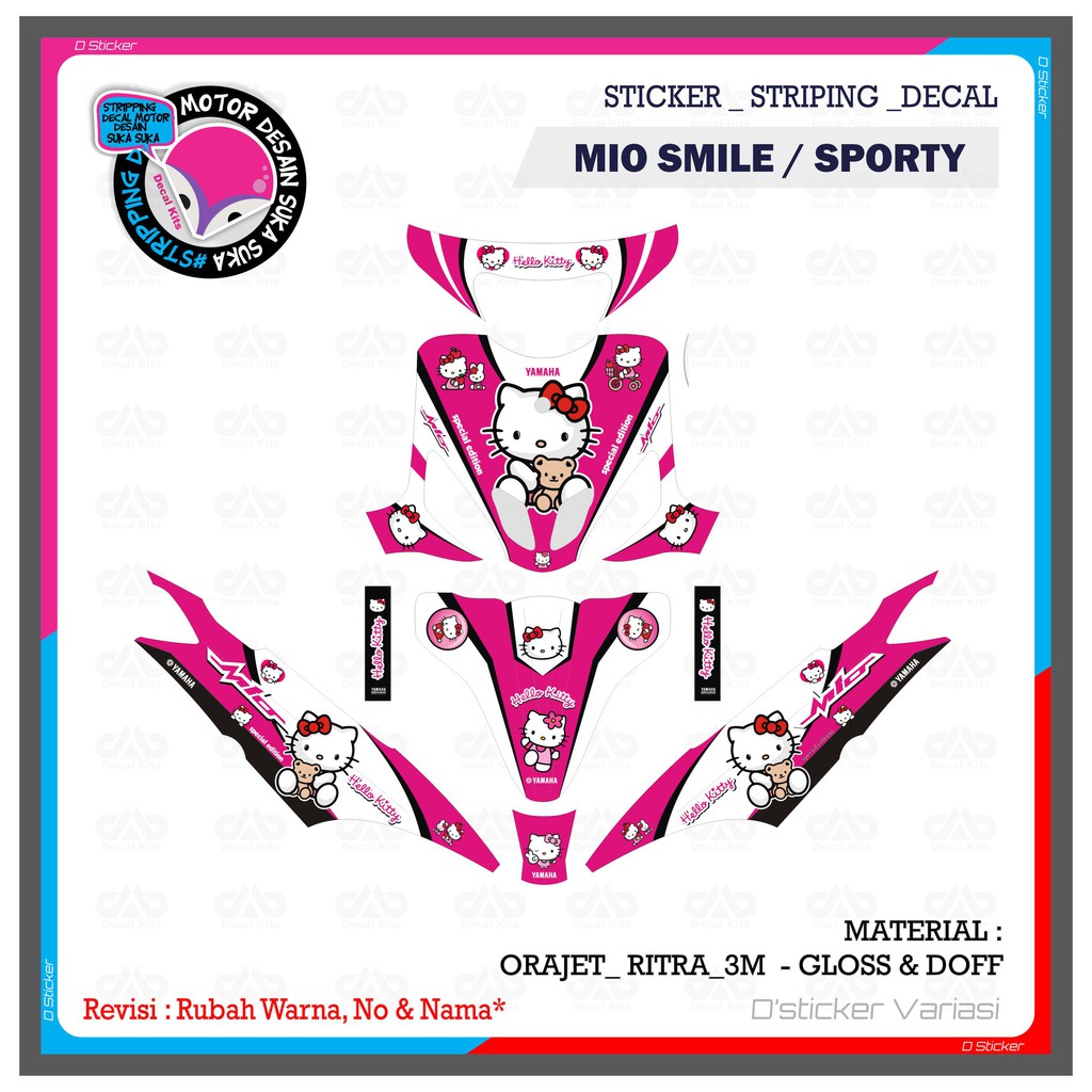 Cuting Sticker Decal Mio Smile Mio Sporty Full Body PINK HELLO KITTI