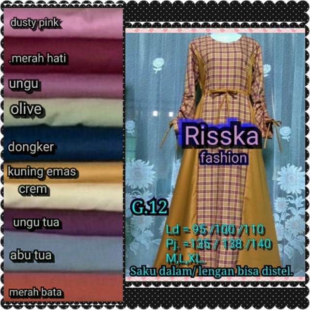 Gamis kotak kombinasi polos bahan katun toyobo