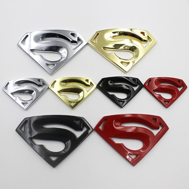 Stiker Emblem / Badge Motif Simbol Superman 3D Bahan Metal Chrome untuk Mobil / Truk