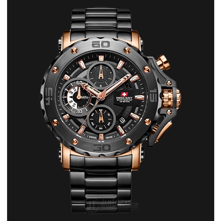 Jam Tangan Pria/Cowok Swiss Navy 8932 SN8932 Black Rose Gold ORIGINAL