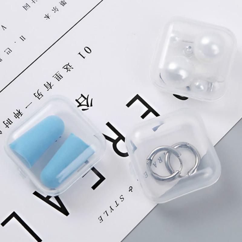 [Ready Stock ] 3.5*3.5cm Mini Portable Plastic Transparent Storage Boxes/ Square Jewelry Earplug Earring Protection Organizer/ Multi-function Case Home Independent  Parts Box