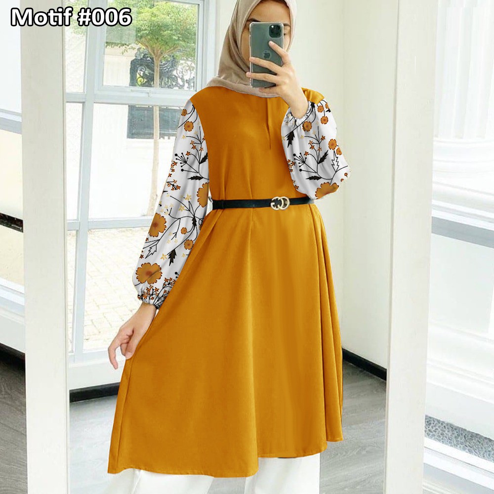 Tunik Jumbo - Gamis Wanita Kekinian - Baju Atasan Wanita - Bungaz Motif Gabungan - Lexoir-Bungaz 006 Mustard