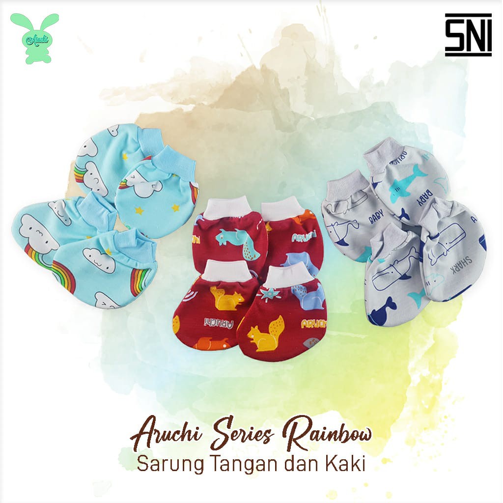 Aruchi Topi dan Sarung Tangan Kaki Bayi Premium