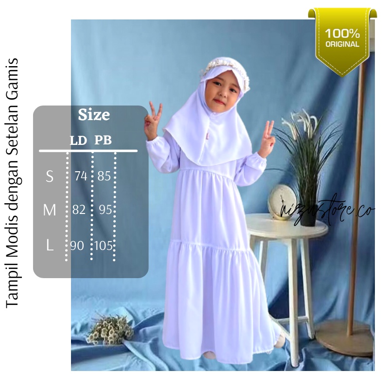 Gamis Anak Putih Polos Set Hijab Putih Polos Seragam Manasik Paud Baju TK Setelan Mengaji