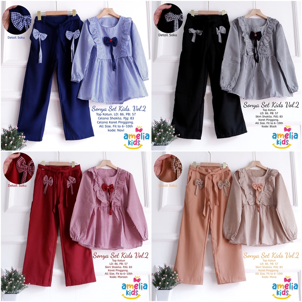Sonya Set Setelan Anak Perempuan Umur 6-10 Tahun Bahan Katun x Shakila by Amelia Kids