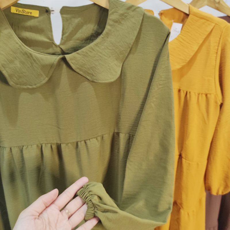 MIDI DRESS DRES MUSLIM TUNIK WANITA PEREMPUAN CRINCLE AIRFLOW POLOS JUMBO IMPORT PREMIUM