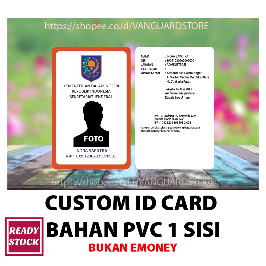 KARTU PVC CUSTOM DESIGN ID CARD KEMENDAGRI BAHAN PVC - 2 SISI