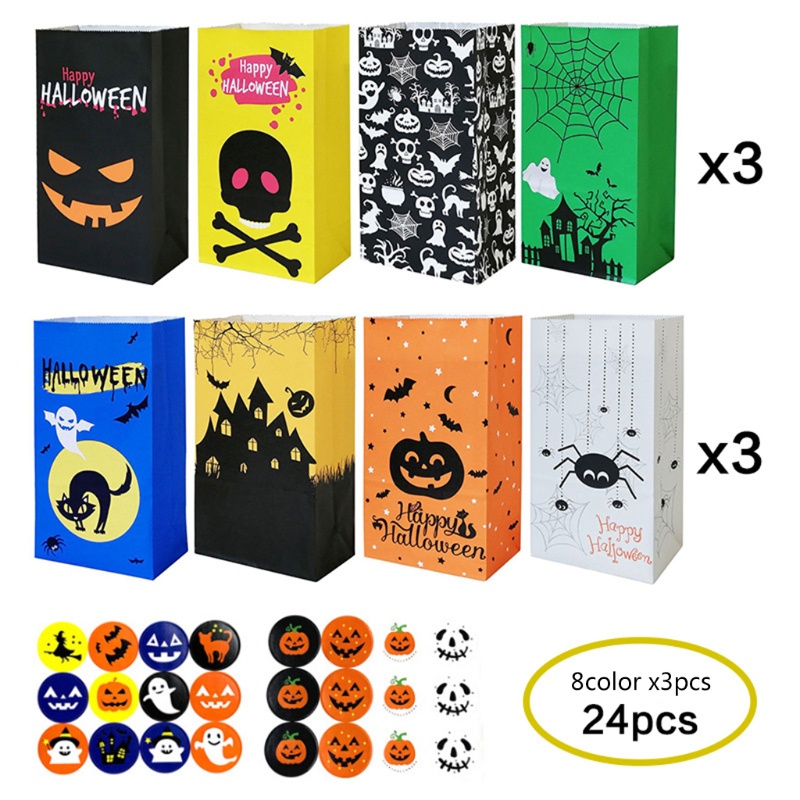 Tas Permen 24 Hari Motif Labu Hantu Tengkorak Laba-Laba Dengan Stiker Untuk Halloween Sa