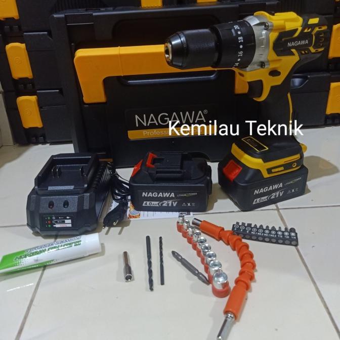 MESIN BOR TEMBOK BRUSHLESS CORDLESS HAMMER DRILL NAGAWA 21V NCB13K Termurah