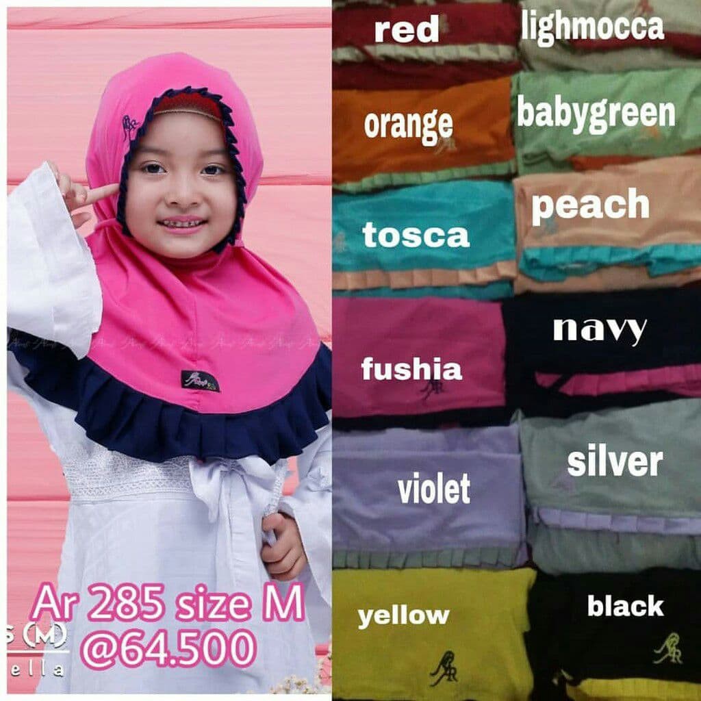 Hijab Arrafi Anak Kids Terbaru AR 285 M Polos Rampel Tali Belakang Bahan Jersey Stella Hasenna Hijab