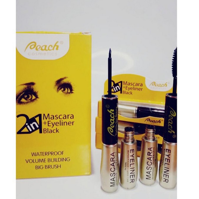 ⭐BAGUS⭐PEACH 2 IN 1 MASCARA + EYELINER WATERPROOF BLACK  BPOM