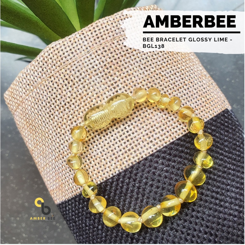 Gelang Amber New Born &amp; Anak ORI Baltic Lithuania Glossy Lime BGL138 By Amber Bee