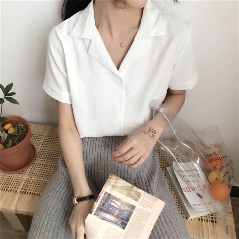 XIAOZHAINV Blouse Wanita Korean Style Lengan Pendek 307