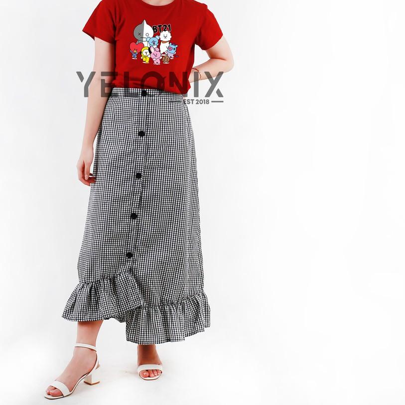 ✺ Rok ZENIA PANJANG Skirt Tartan Kotak Ruffle - YELONIX ♦