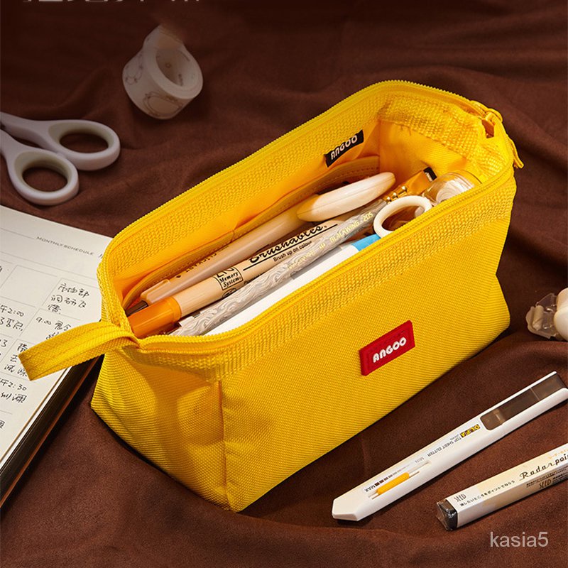 

Large Capacity Pencil Case, Simple Canvas Solid Color Portable School Stationery Bag