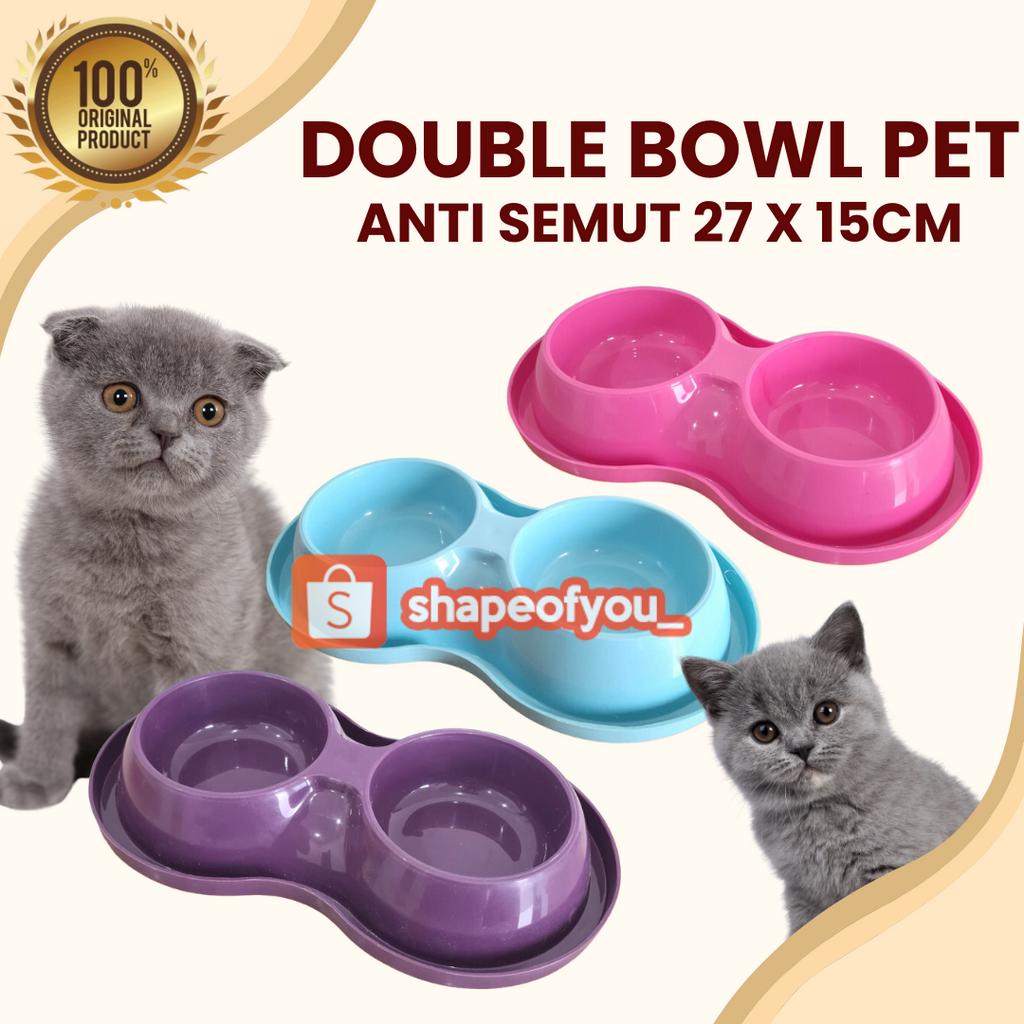 Tempat Makan Minum Kucing Anjing Double Bowl Pet Feeder Anti Semut Dua Sisi Mangkuk Makanan Minuman Hewan Tebal