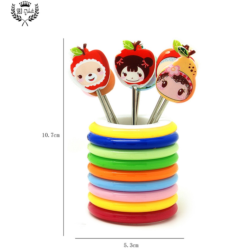 RAINBOW Garpu buah mini Stainless 304 Tusuk buah - MOTIF RANDOM