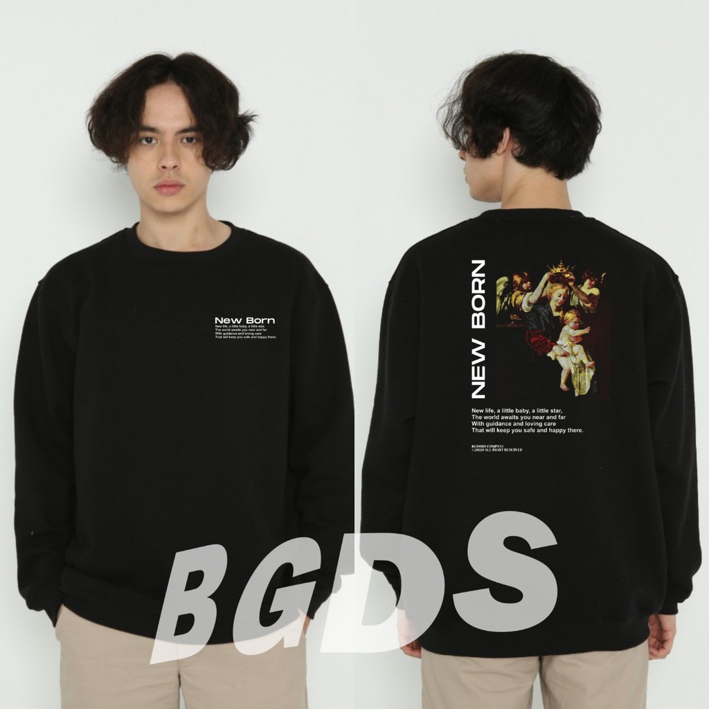 Sweater polos motif murah cowok cewek HITAM switter oblong basic unisex keren komunitas couple