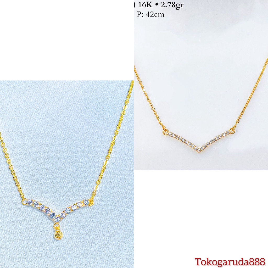 Kalung set anak dan dewasa emas asli kadar 700 70 16k Aurel Fuji V like diamond liontin tali rantai polo holo mainan merica ukir kilat ringan 2 dua gram gr g 42 cm gold