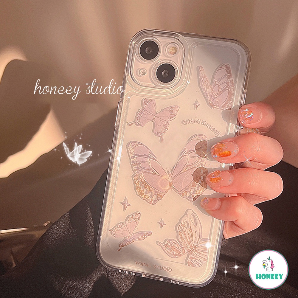 Soft Case Bahan Akrilik TPU Tahan Keringat Desain Kupu-Kupu Untuk IPhone 14 13 12 11 Pro Max X XR 8 7 Plus