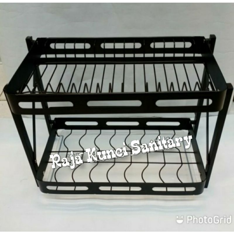 Rak Piring Lipat Stainless Hitam/Black/Rak Piring 2 Susun Lipat Hitam/Rak Dapur/Rak Kitchen Set