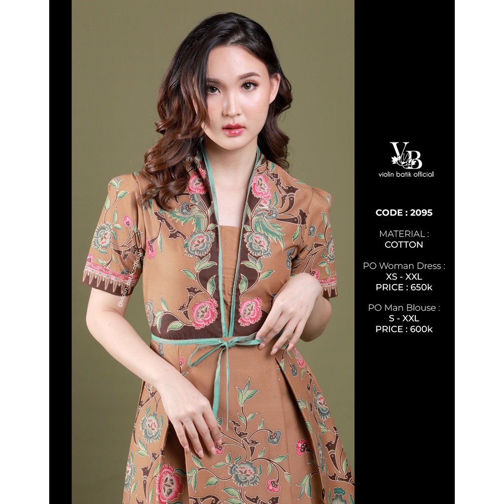 Violin Batik Dress Batik Katun Bunga Coklat  2095