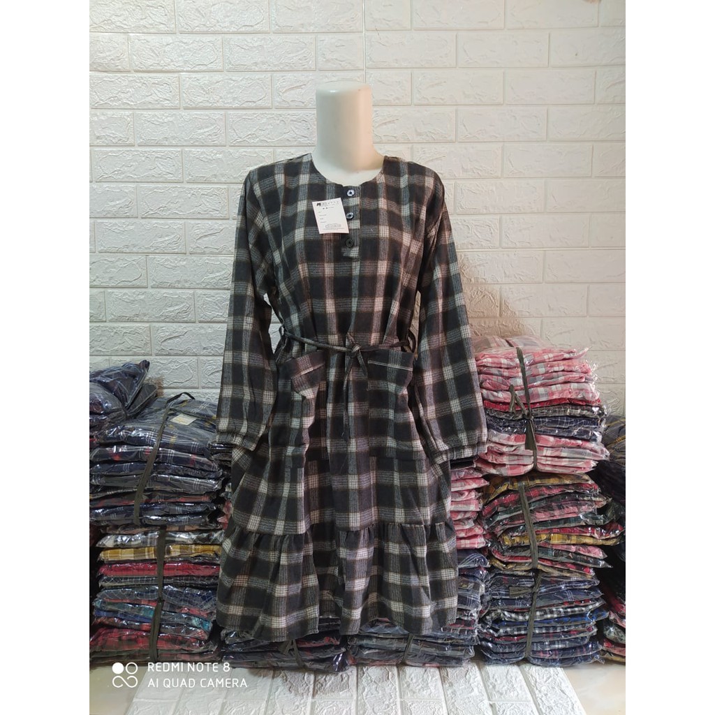 ATASAN TUNIK KEKINIAN/TUNIK KOTAK FLANEL OBLONG WANITA VARIASI TALI REMPEL TERLARIS