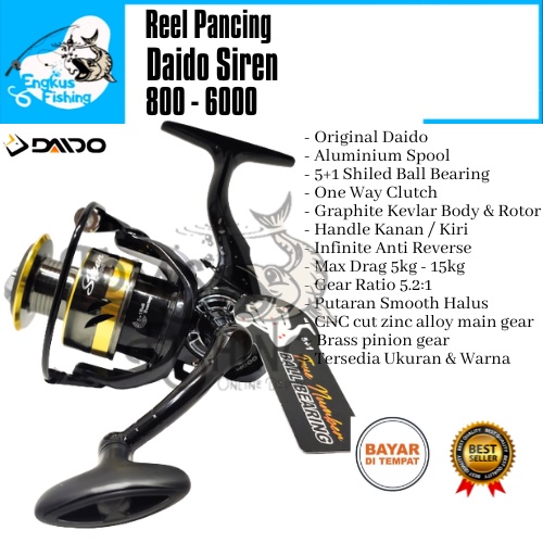 Reel Pancing Daido Siren 800 sd 6000 (5+1 Bearing) One Way Aluminium Spool - Engkus Fishing