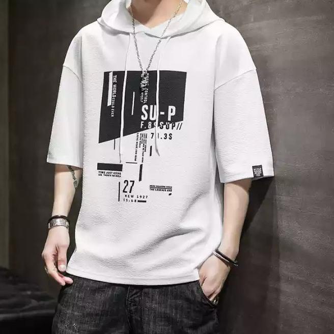 New - Sweater Hoodie Lengan Pendek Pria Korea Haneul / Baju Lengan Pendek Cowo Korea 