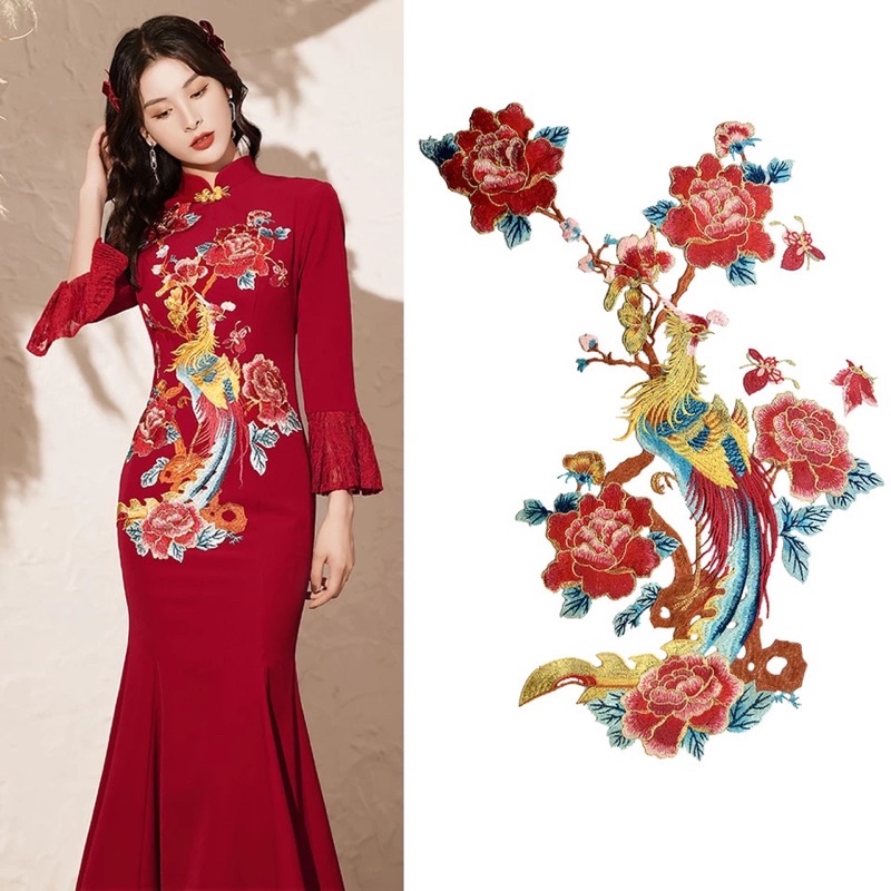 Embroidery Phoenix Peony Flower Embroidery Patch Cheongsam