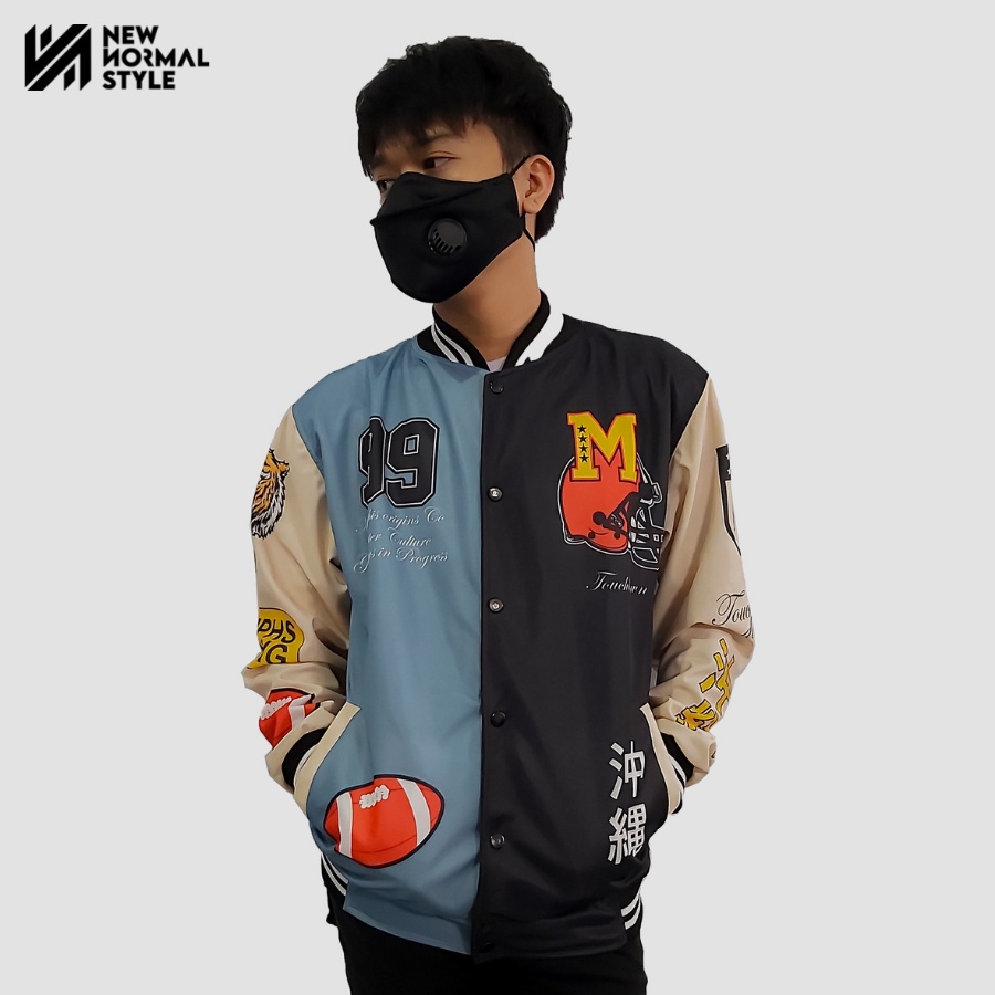 HUSTLE Jaket Baseball Varsity Bomber Vintage Jacket Casual Pria Wanita Cowok Laki Distro Keren Dewasa Terbaru Original