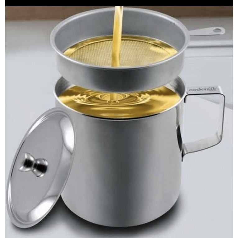 BISA COD - OIL POT / OilPot Stainless Steel Tempat Saringan Minyak Bekas 1,2 Lit