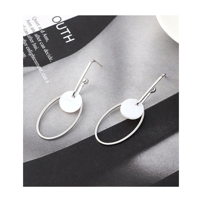 LRC Anting Tusuk Fashion Platinum Acrylic Circle Cutout Earrings Y63101