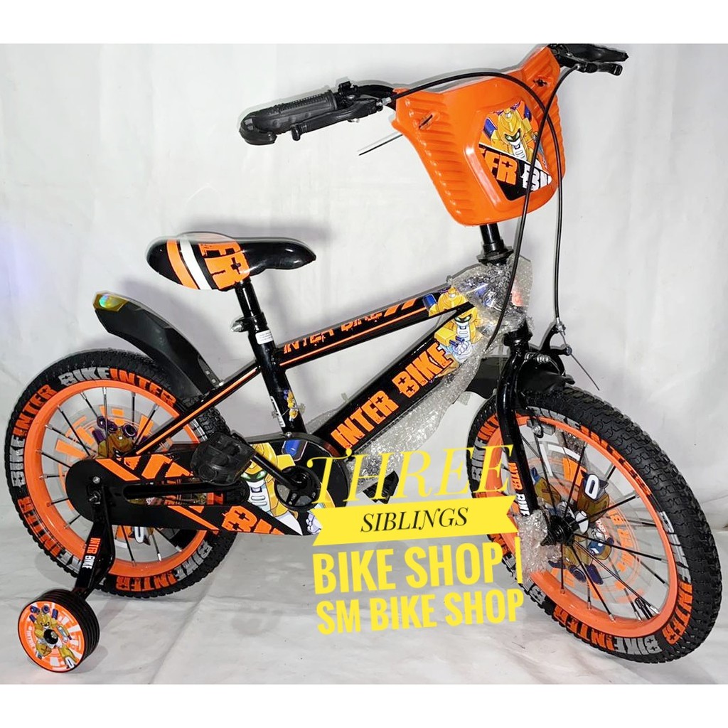 SEPEDA BMX INTERBIKE 16 INCH WARNA ORANGE DISERTAI LAMPU SPAKBOR