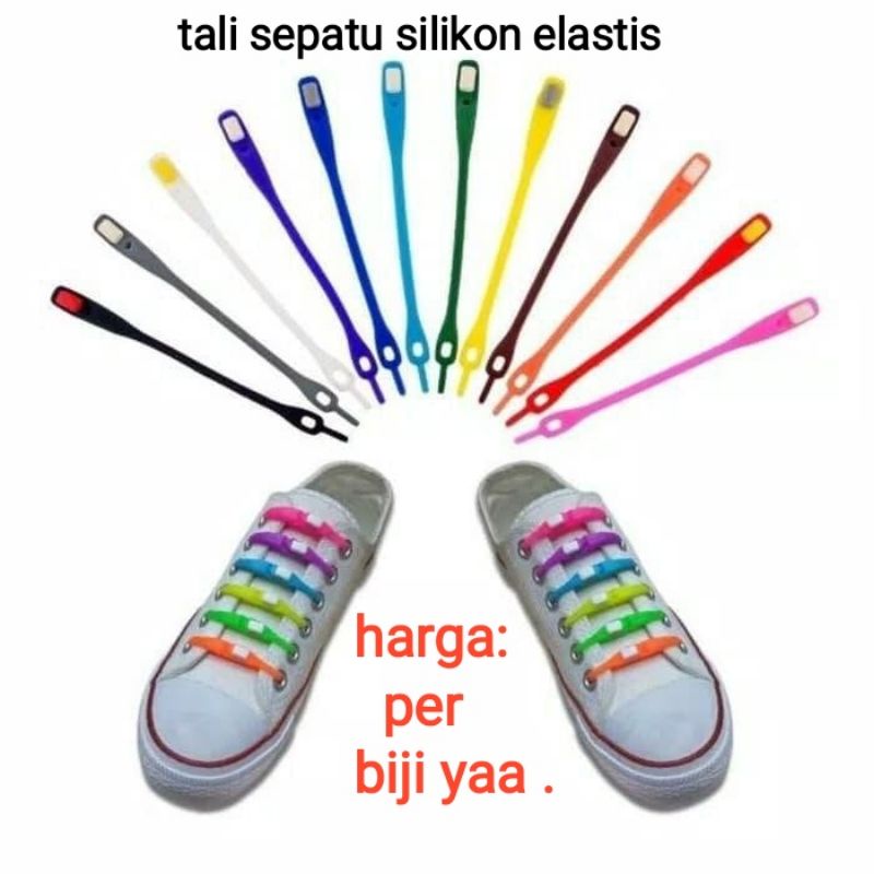 Tali Sepatu Silikon Elastis Shoe Laces Karet Shoelace Silicon Tali Sepatu Karet Elastis Elastic Lazy Shoe Eceran per Biji Super Murah