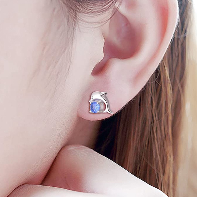 Anting Stud Desain Hewan Lumba-Lumba Warna Biru Laut Untuk Hadiah Ulang Tahun Wanita