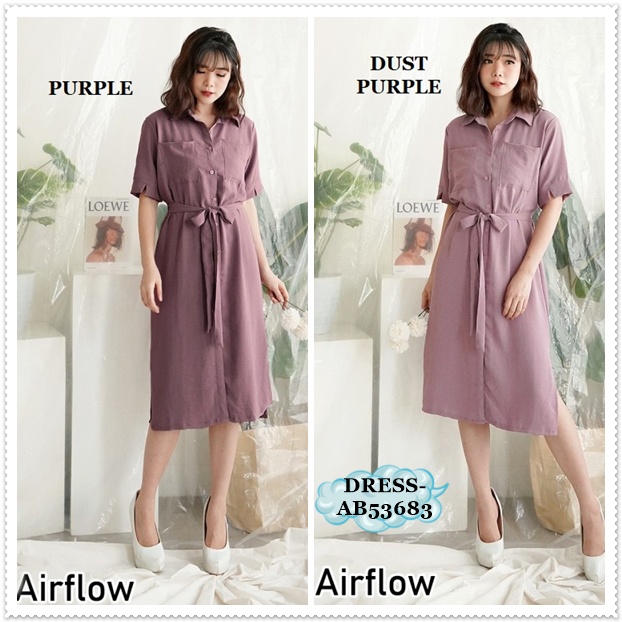 AB53683 Mini Midi Dress Kemeja Kerja Wanita Korea Import Ungu Purple Lilac Merah Maroon Red Orange O