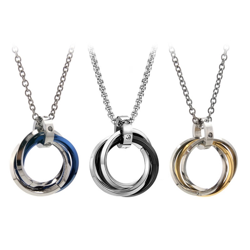 Kalung Liontin Cincin Bahan Stainless Steel Gaya Retro Untuk Pria