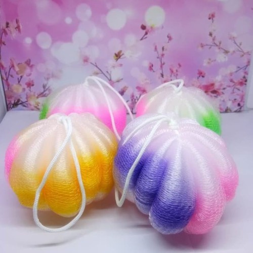 SPONS MANDI LABU SERIES PELANGI / SPON MANDI LABU PELANGI / SHOWER PUFF / Spons Mandi Labu / Bath Sponge Labu / Spon Mandi Bulat / LABU SPONS DAN KEPANG MANDI - BATH SPONGE LABU