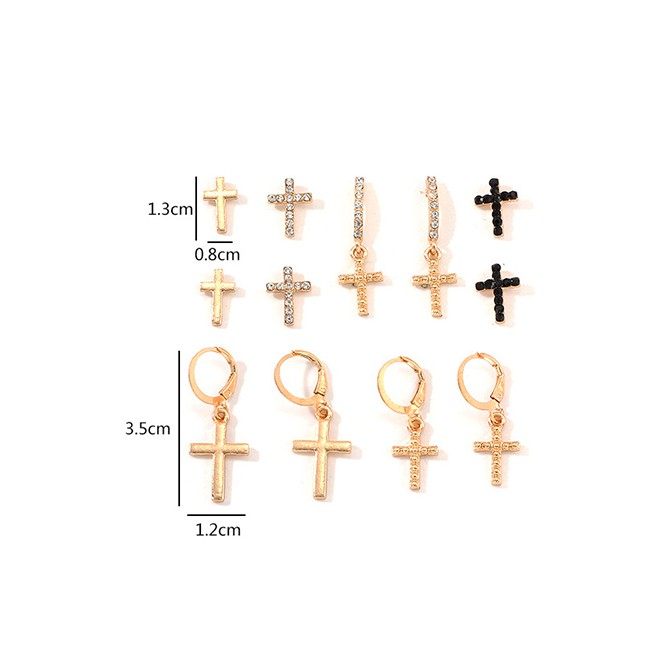 LRC Anting Set Fashion Golden Alloy Cross Earrings 6 Pairs D91972