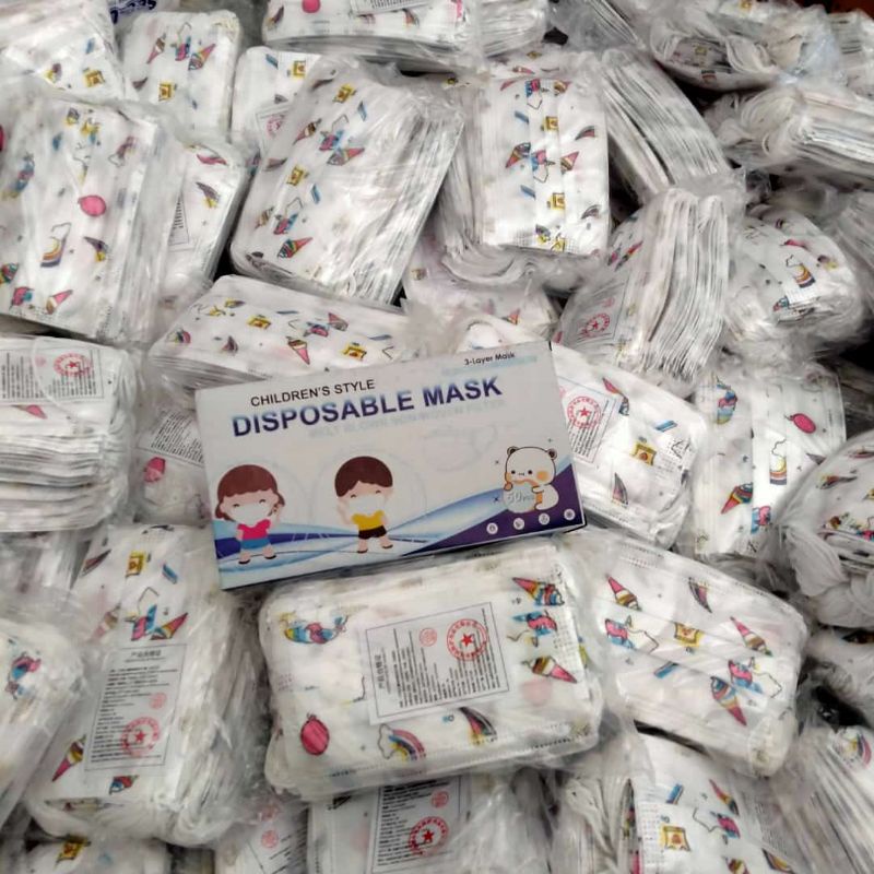 MASKER EARLOOP ANAK 50 Biji 3 Ply Izin Kemenkes Medis Disposible Kids Grosir Murah (Jember)