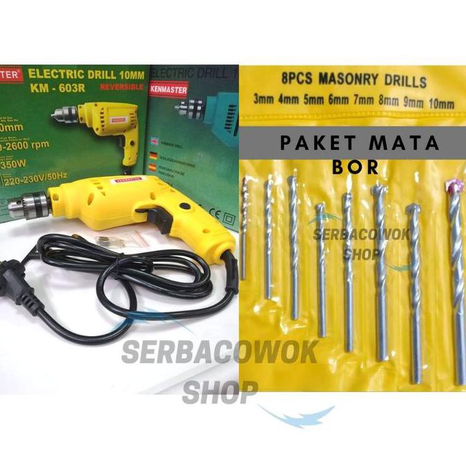 Mesin Bor Listrik Bor Tangan Kenmaster 10 Mm 2 Arah + Mata Bor Set