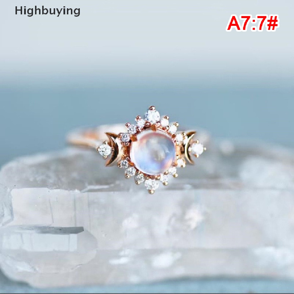 Hbid Cincin Motif Bulan Sabit Aksen Batu Moonstone Gaya Gothic Untuk Wanita