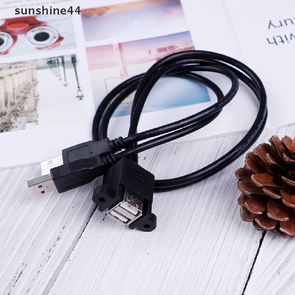 Sunshine Dual USB 2.0 A female socket panel mount to 2 USB A male 50cm extension cable ID