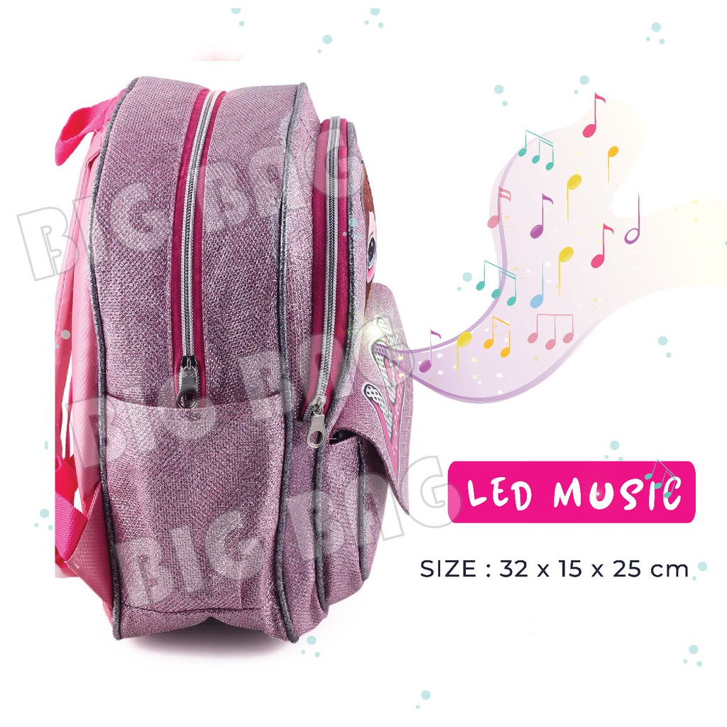 PTS - Ransel Glitter LED - FLAP OVER TOP Tas Sequin Ransel Sekolah Anak Tas Sekolah Anak Tas MUSIK LAMPU